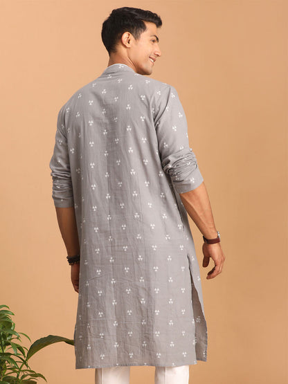 vastramay mens grey geometric boota jacquard kurta