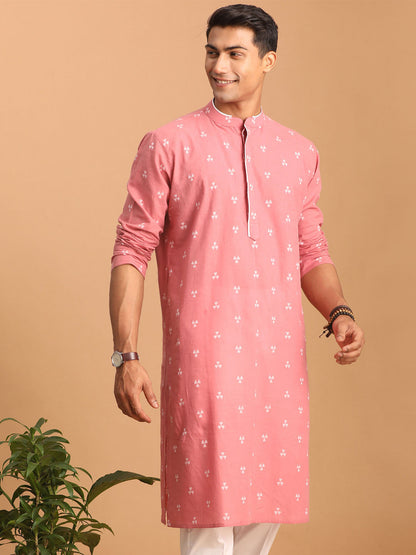 vastramay mens pink geometric booti jacquard kurta