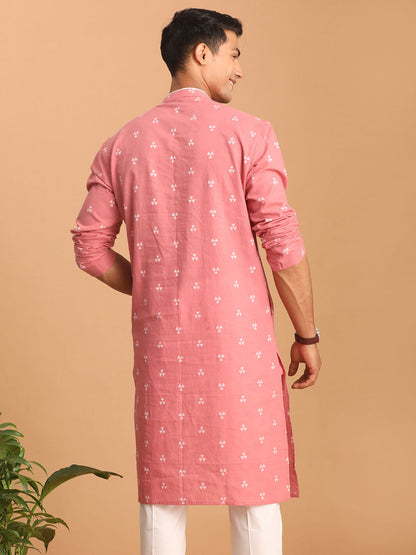 vastramay mens pink geometric booti jacquard kurta