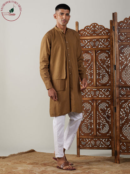 vastramay mens coffee cotton cool dyable solid kurta with white pant set