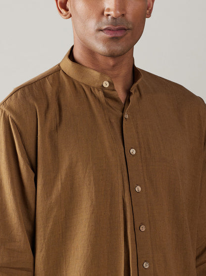 vastramay mens coffee cotton cool dyable solid kurta with white pant set