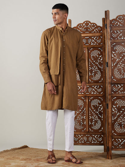 vastramay mens coffee cotton cool dyable solid kurta with white pant set