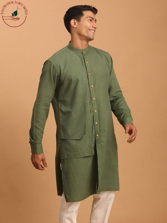 vastramay mens green cotton cool dyable kurta