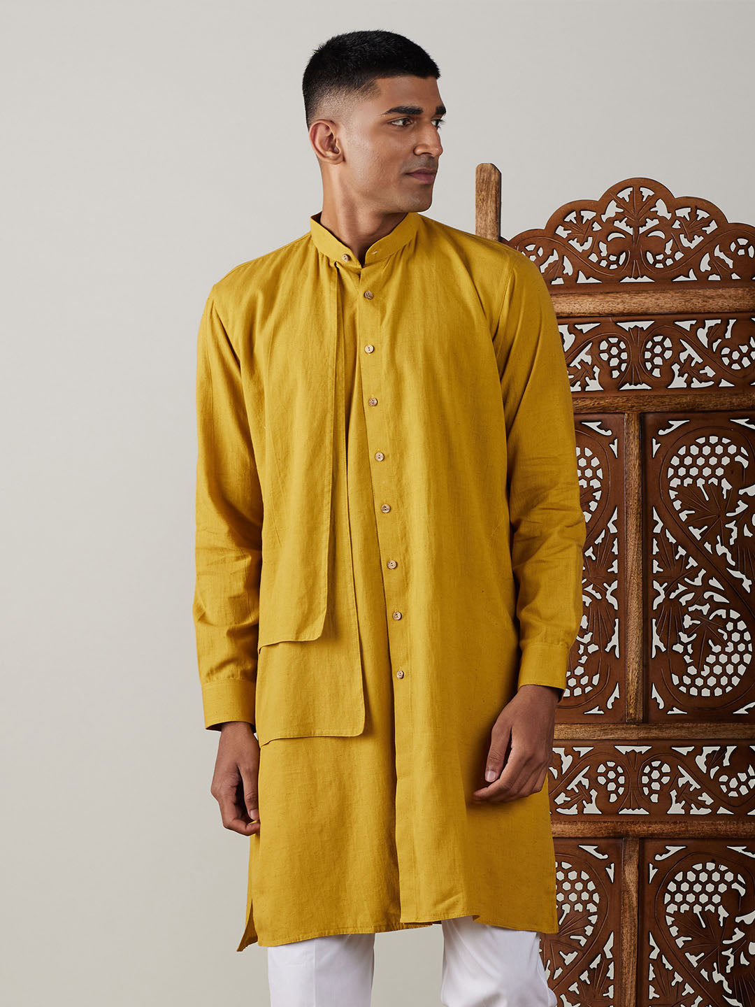 SHVAAS By VASTRAMAY Men's Mustard Cotton Cool Dyable Kurta