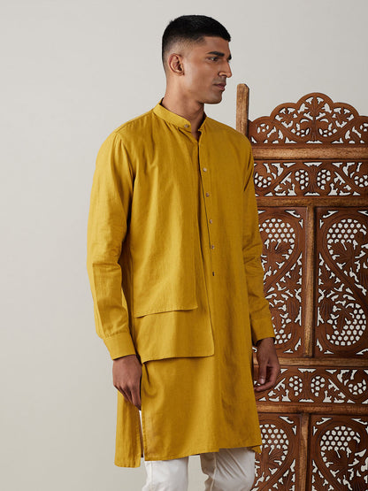 VASTRAMAY Men's Mustard Cotton Cool Dyable Kurta