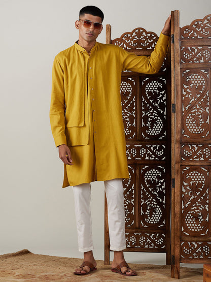 VASTRAMAY Men's Mustard Cotton Cool Dyable Kurta