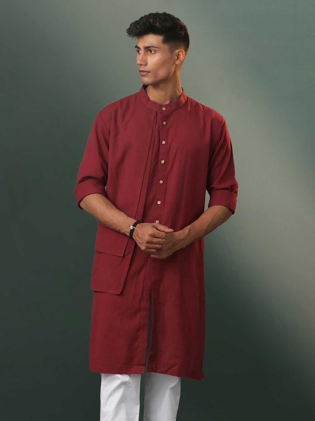 Vastramay Men's Wine Cotton Cool Dyable Kurta