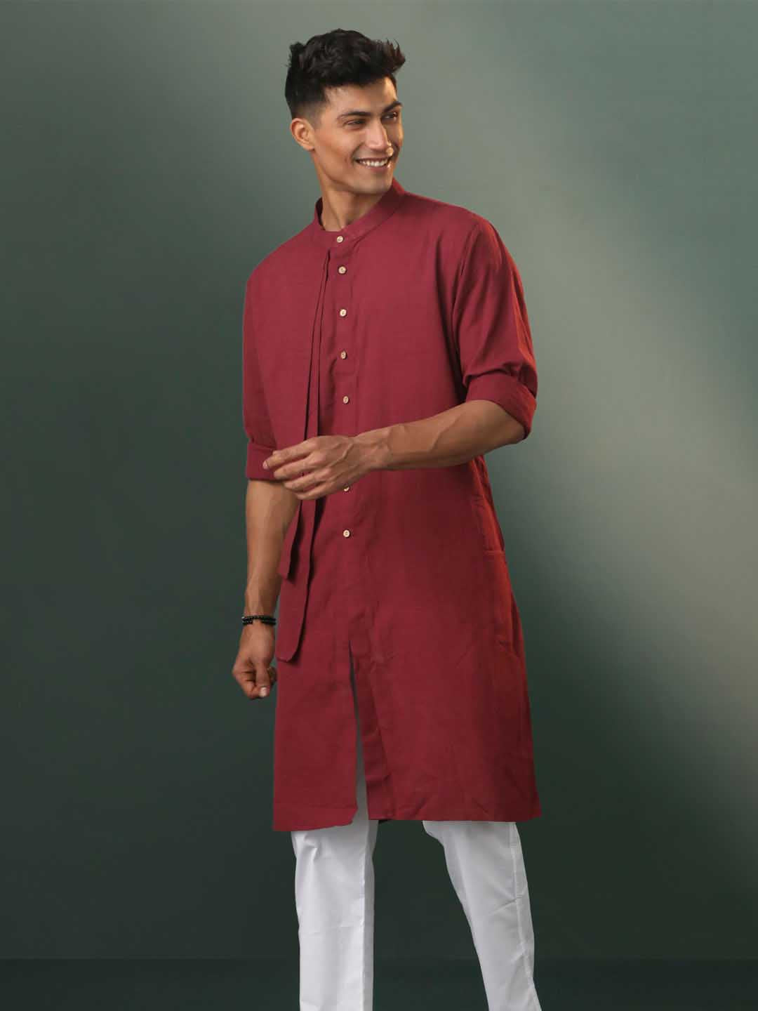 Vastramay Men's Wine Cotton Cool Dyable Kurta