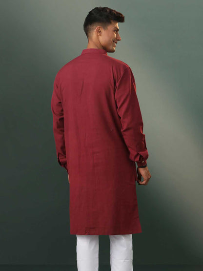 Vastramay Men's Wine Cotton Cool Dyable Kurta