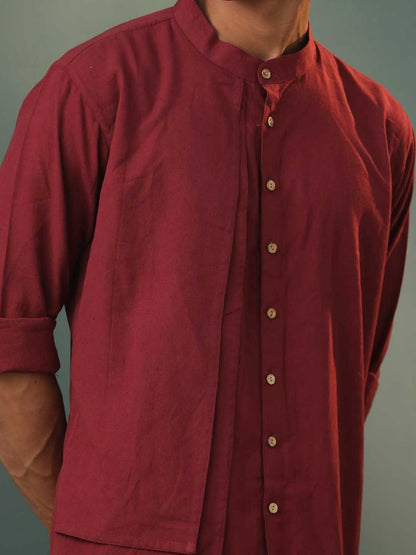 Vastramay Men's Wine Cotton Cool Dyable Kurta