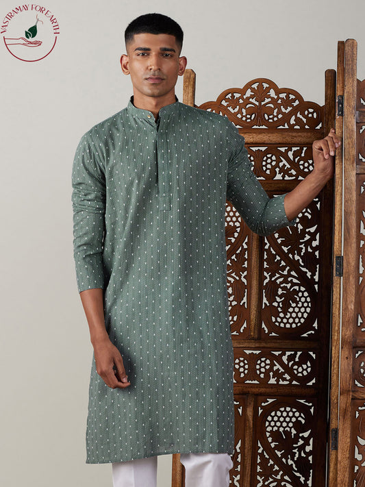 vastramay mens green cotton jacquard kurta
