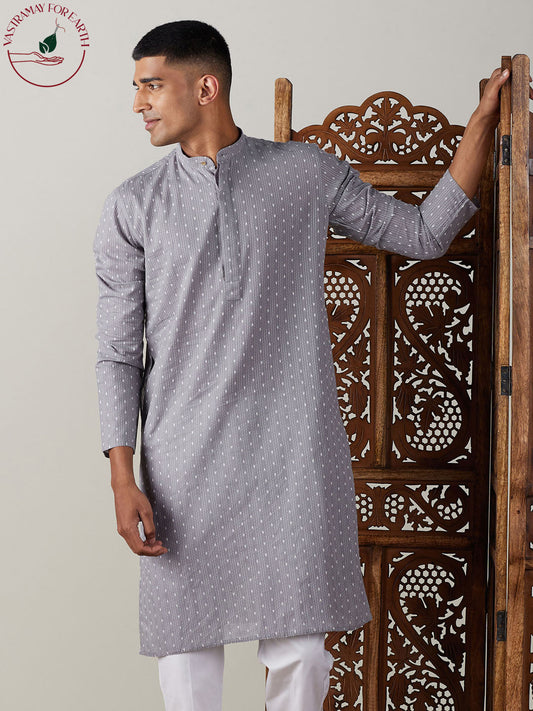 vastramay mens grey cotton jacquard kurta