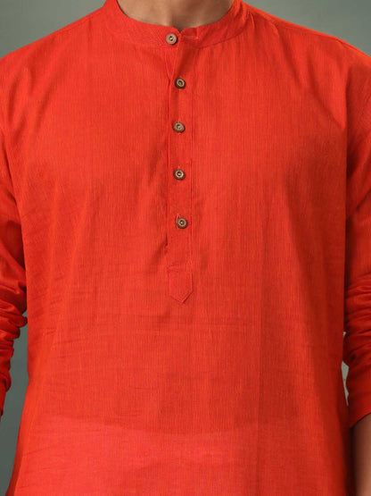 Vastramay Men's Red Pure Cotton Handloom Kurta