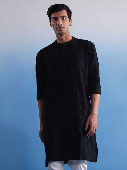 SHVAAS By VASTRAMAY Men's Black Hakooba Cotton Kurta