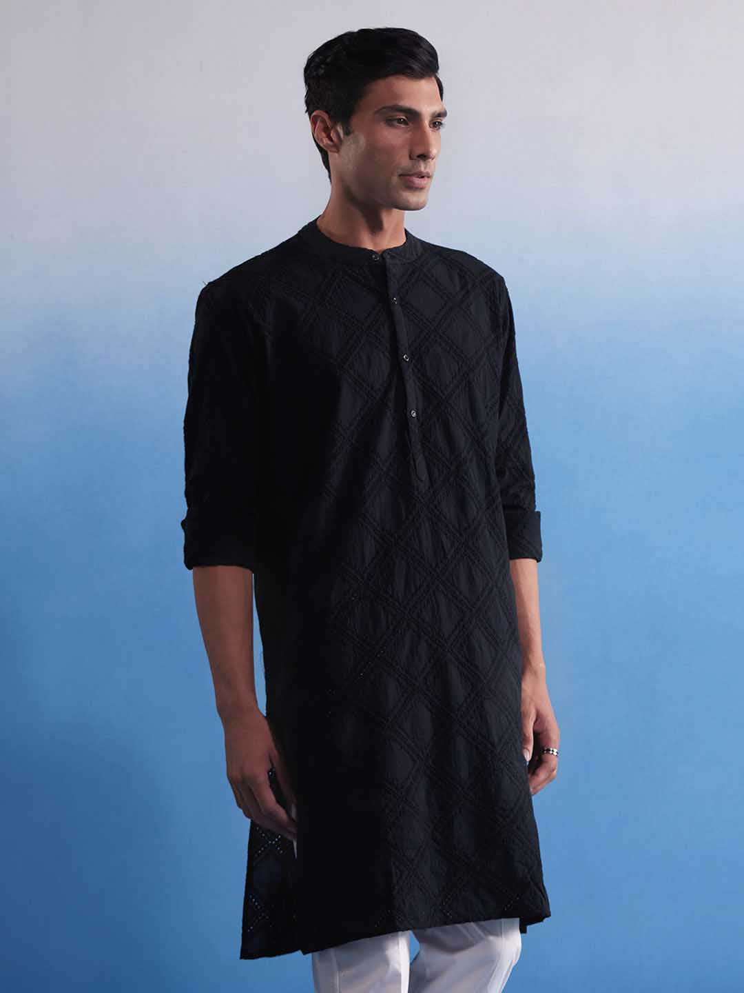 SHVAAS By VASTRAMAY Men's Black Hakooba Cotton Kurta