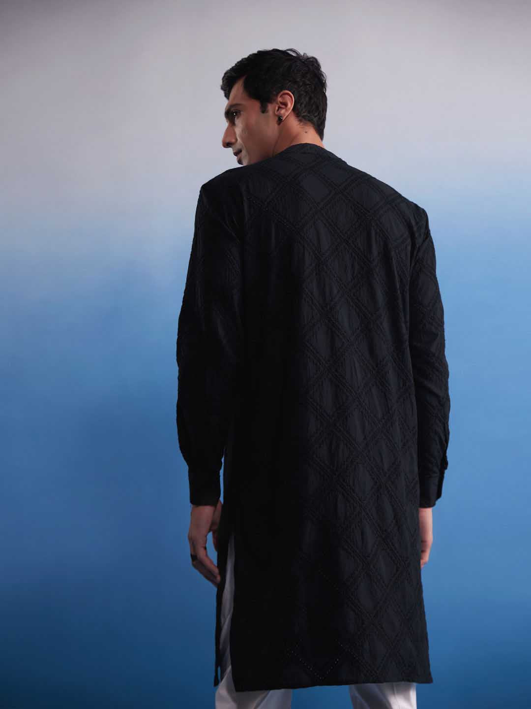 SHVAAS By VASTRAMAY Men's Black Hakooba Cotton Kurta