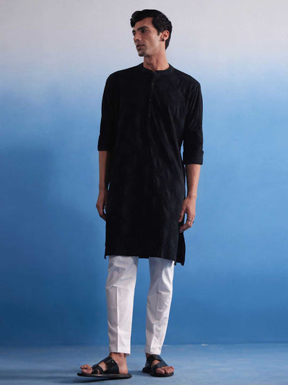 SHVAAS By VASTRAMAY Men's Black Hakooba Cotton Kurta