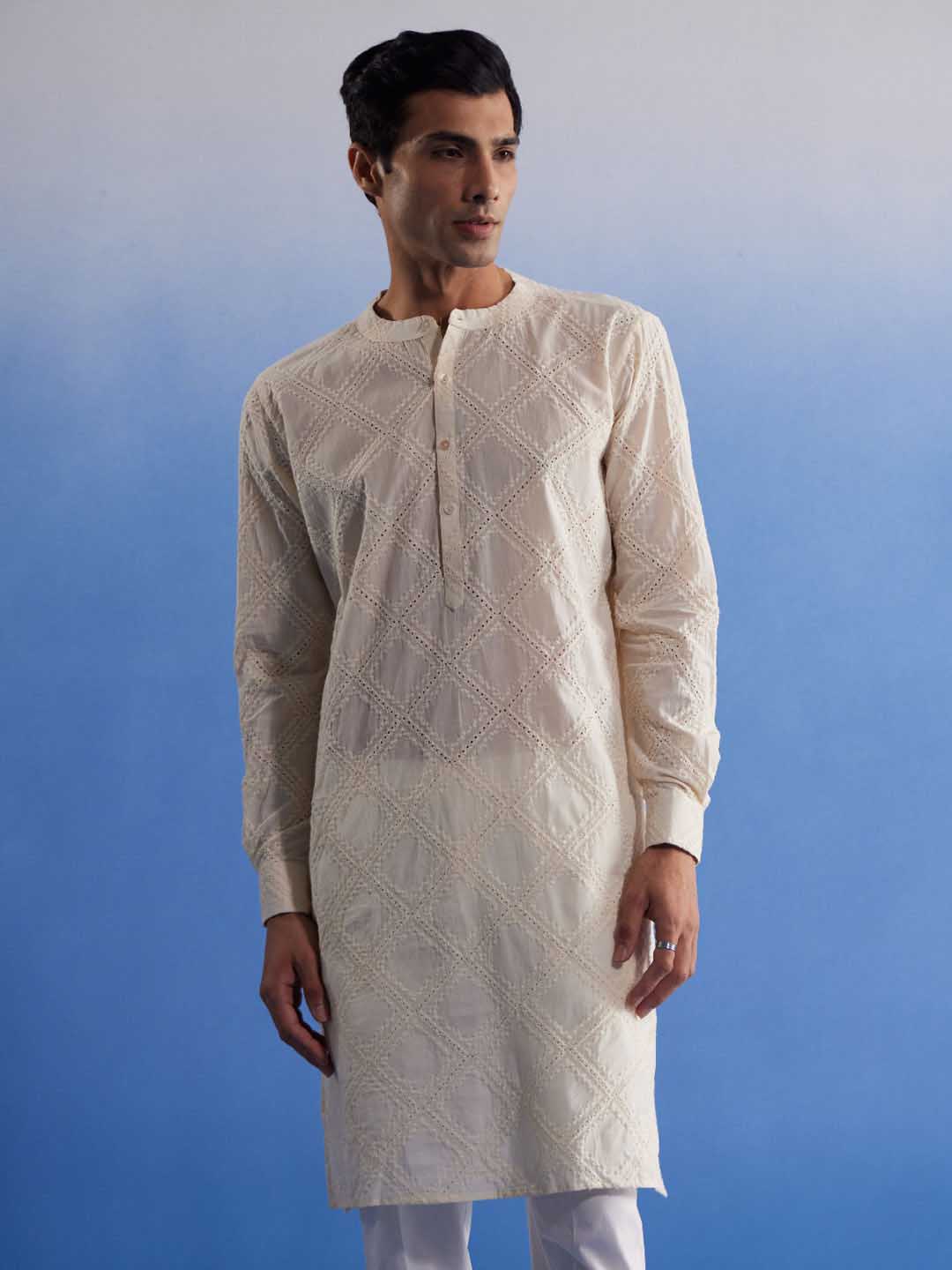 SHVAAS By VASTRAMAY Men's Cream Hakooba Cotton Kurta