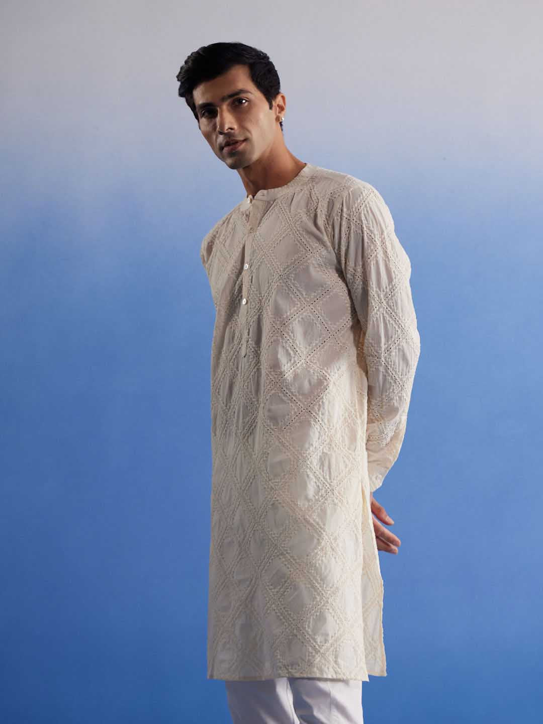 SHVAAS By VASTRAMAY Men's Cream Hakooba Cotton Kurta