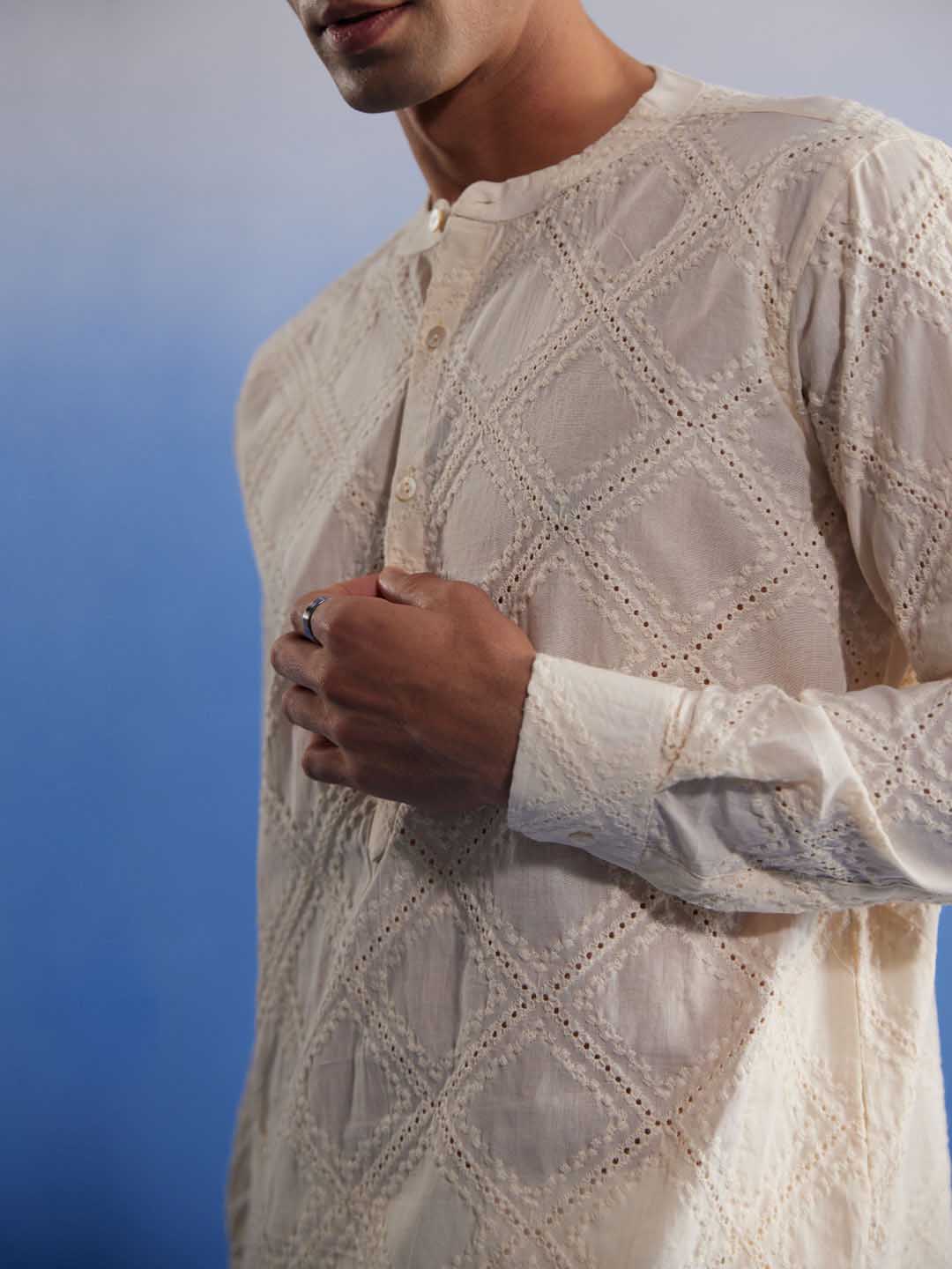 SHVAAS By VASTRAMAY Men's Cream Hakooba Cotton Kurta