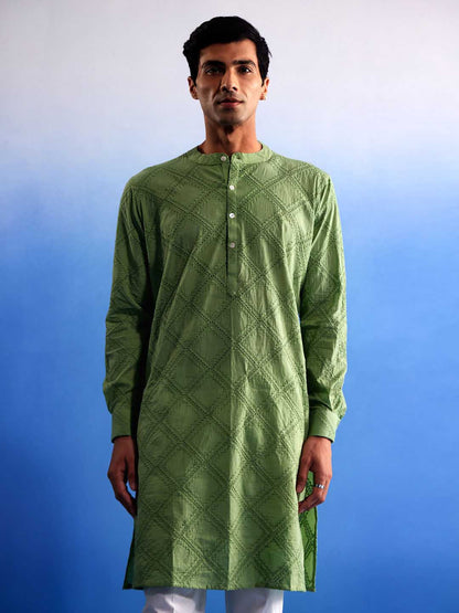 SHVAAS By VASTRAMAY Men's Green Hakooba Cotton Kurta