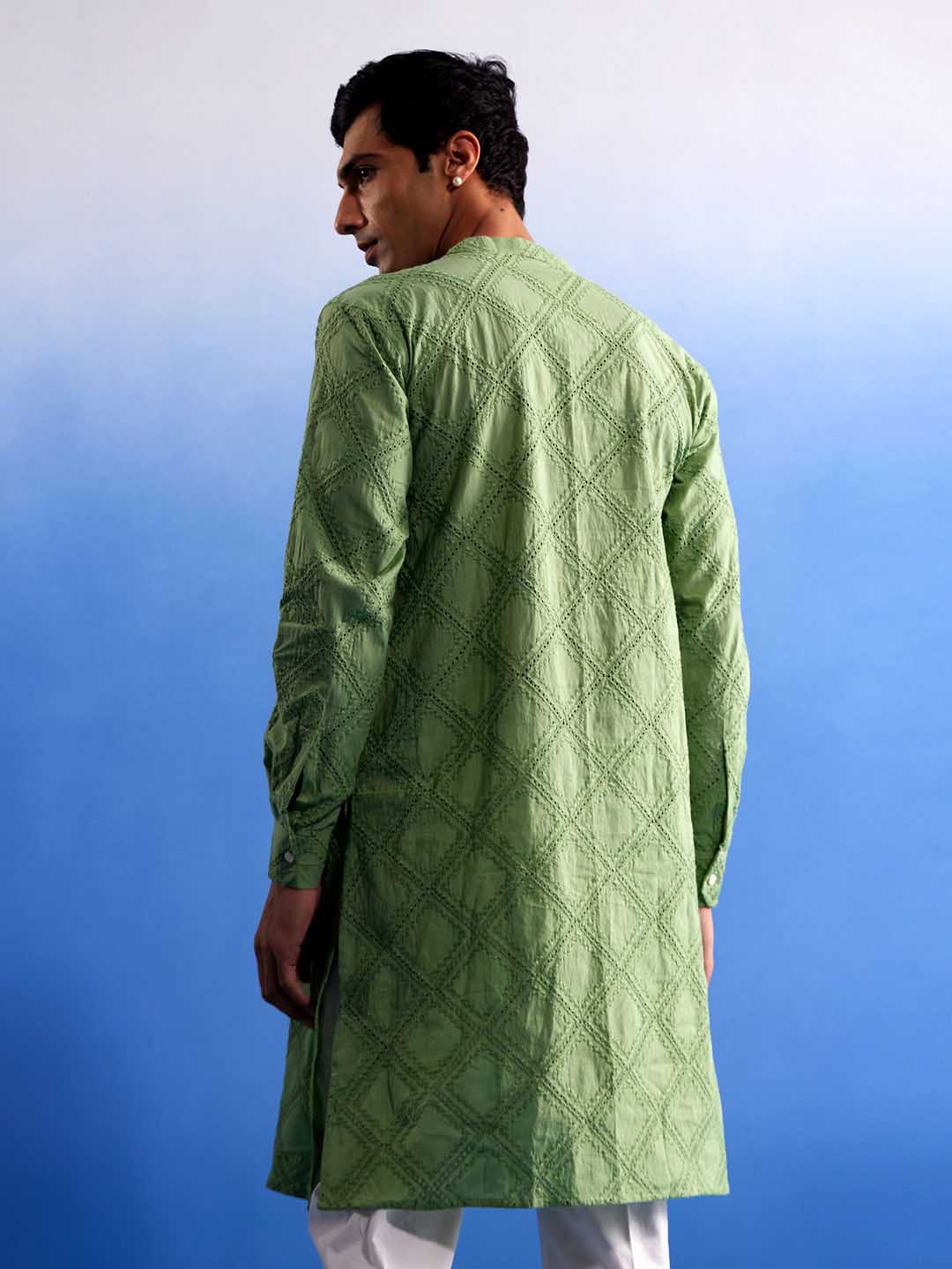 SHVAAS By VASTRAMAY Men's Green Hakooba Cotton Kurta