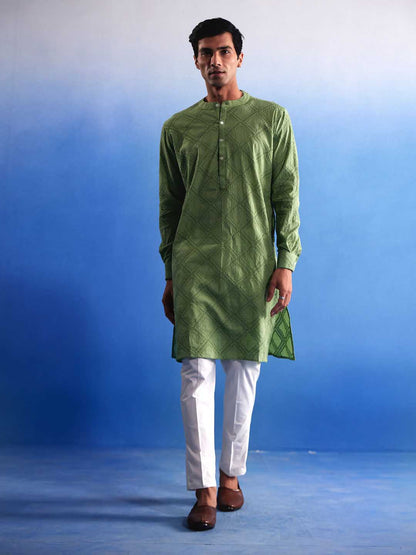 SHVAAS By VASTRAMAY Men's Green Hakooba Cotton Kurta