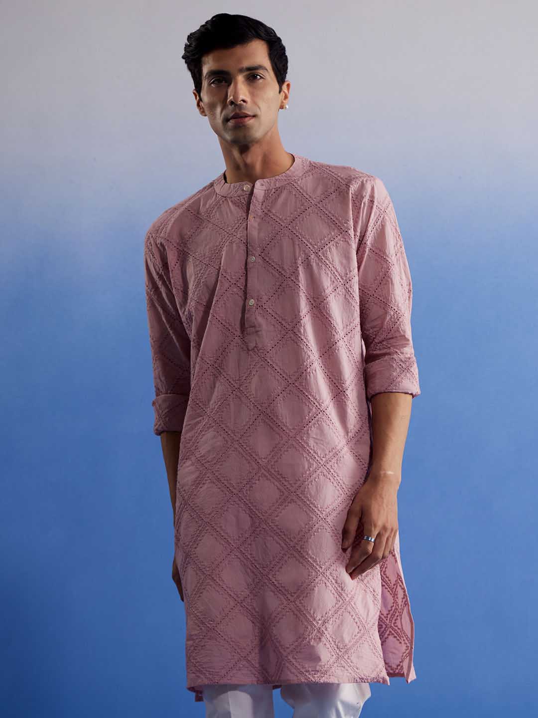 SHVAAS By VASTRAMAY Men's Pink Hakooba Cotton Kurta