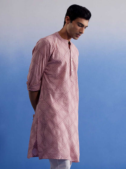 SHVAAS By VASTRAMAY Men's Pink Hakooba Cotton Kurta