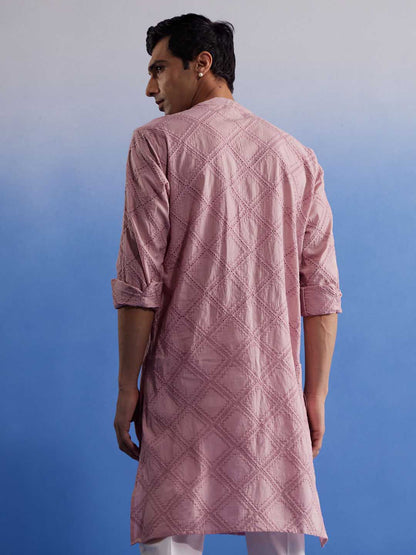 SHVAAS By VASTRAMAY Men's Pink Hakooba Cotton Kurta