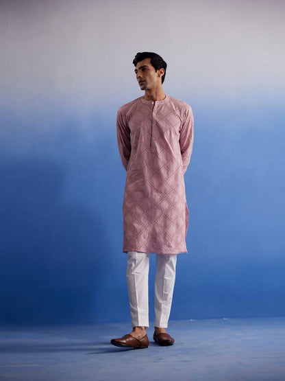 SHVAAS By VASTRAMAY Men's Pink Hakooba Cotton Kurta