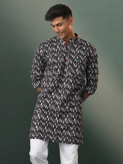 Vastramay Men's Black Printed Cotton Kurta