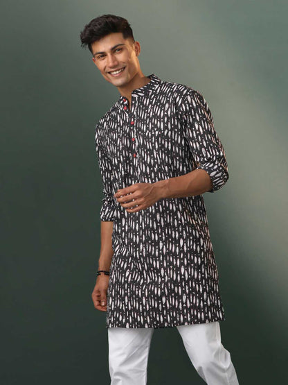 Vastramay Men's Black Printed Cotton Kurta