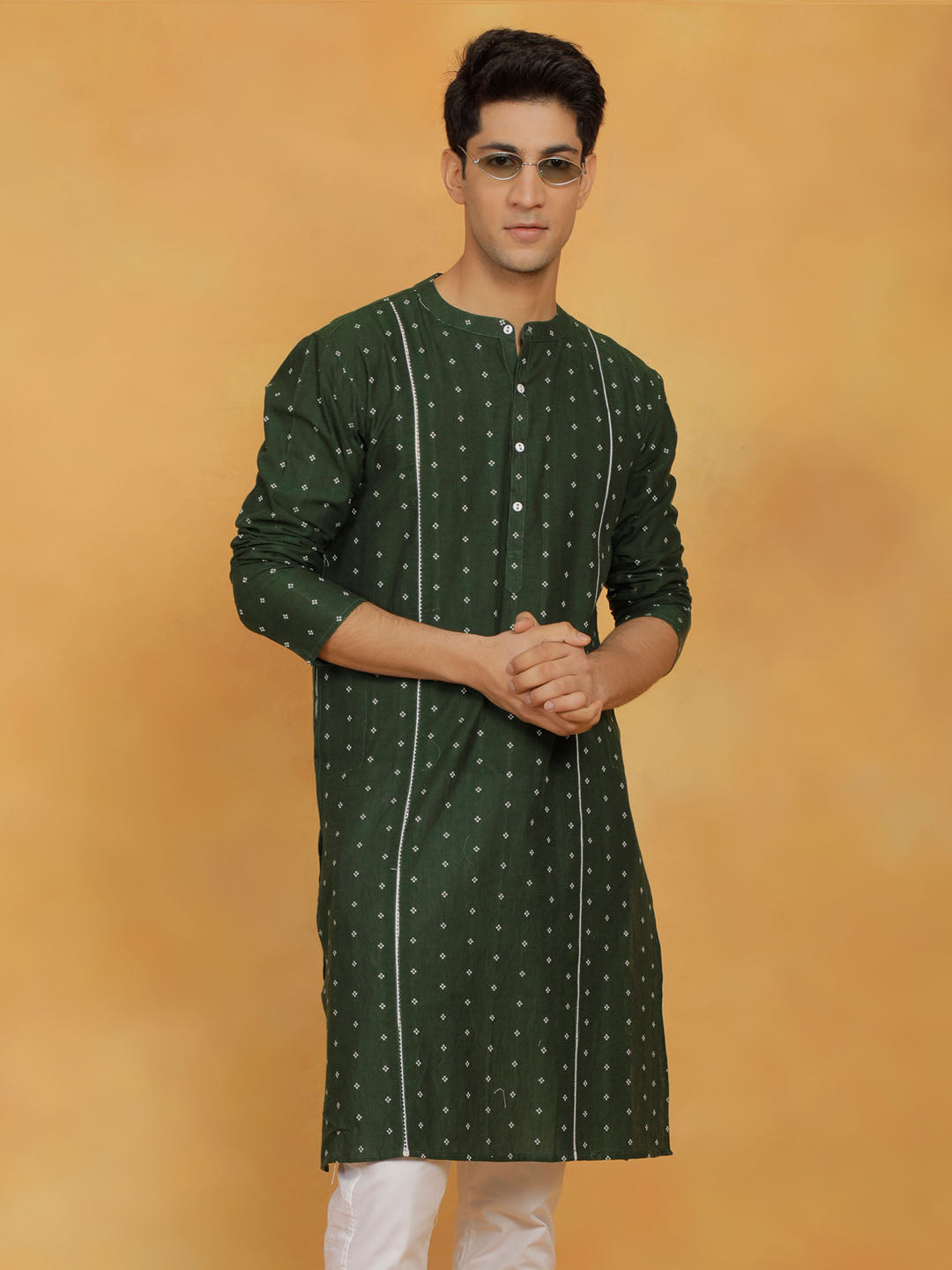 Shvaas By Vastramay Men's Bottle Green Cotton Kurta