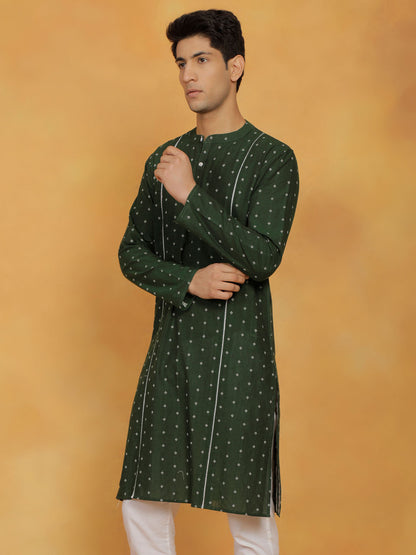 Vastramay Men's Bottle Green Cotton Kurta