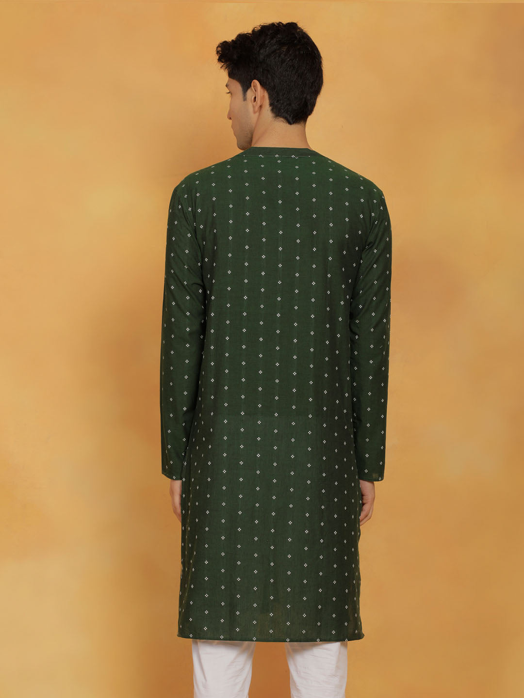 Vastramay Men's Bottle Green Cotton Kurta