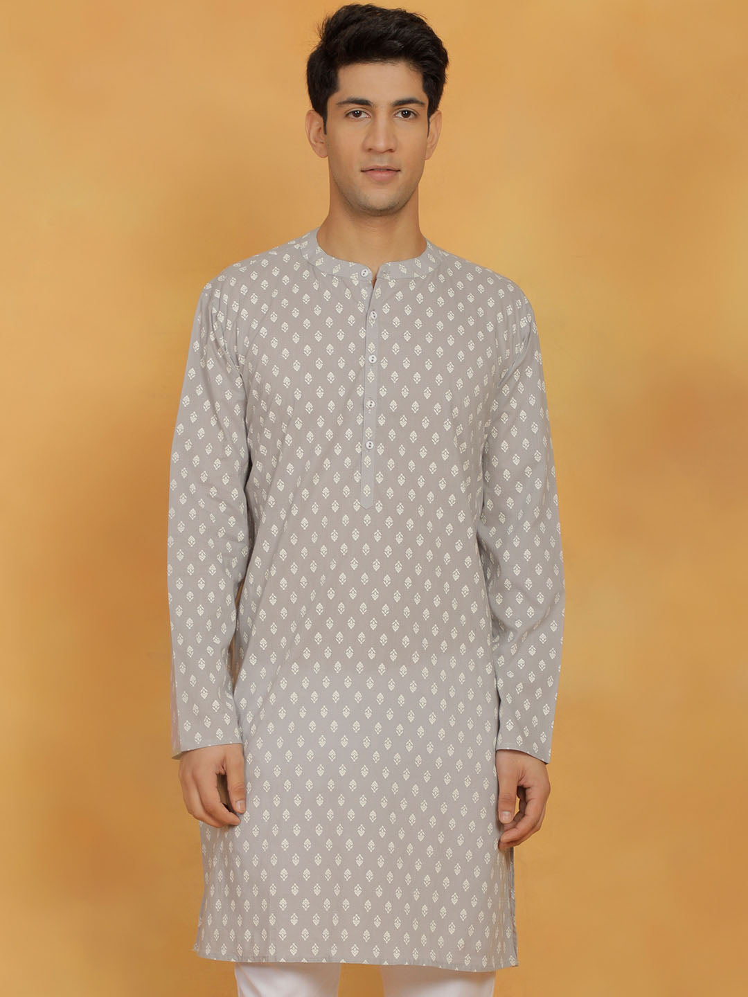 Shvaas By Vastramay Men's Gray Cotton Kurta