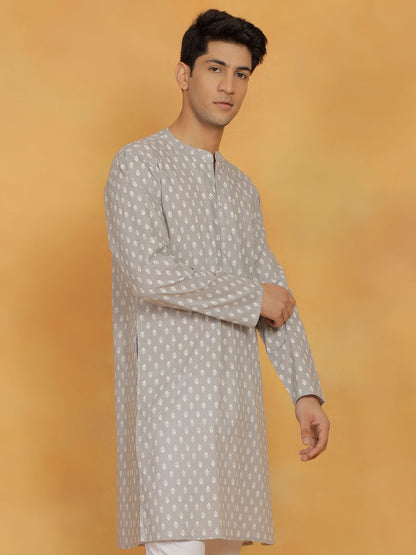 Vastramay Men's Gray Cotton Kurta