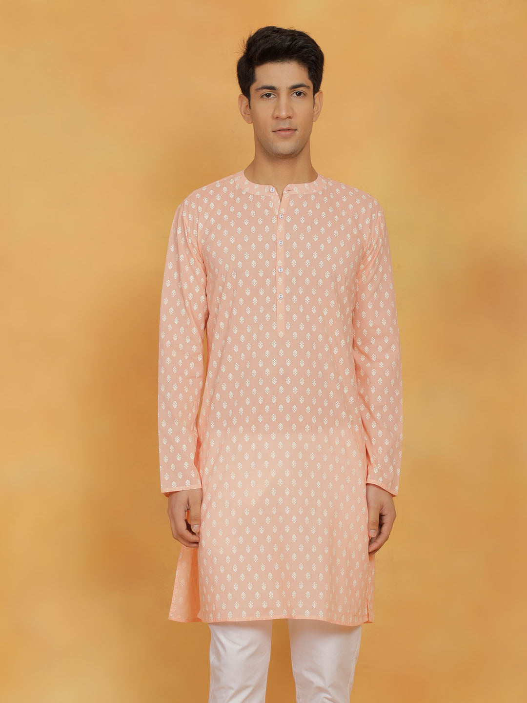 Shvaas By Vastramay Men's Peach Cotton Kurta