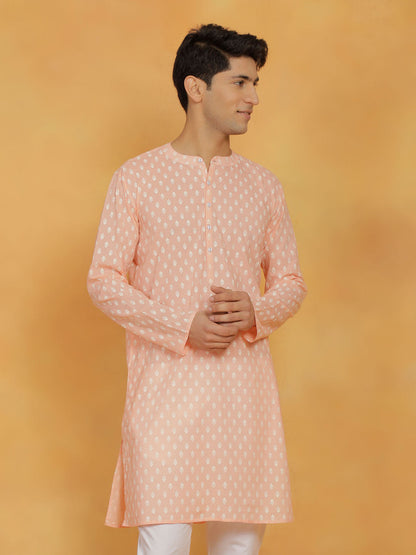 Vastramay Men's Peach Cotton Kurta