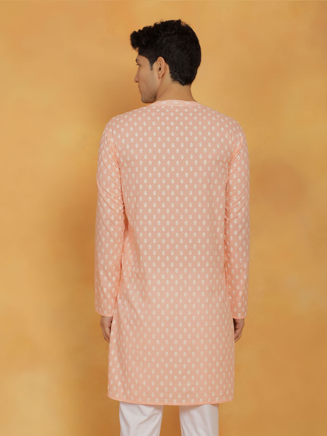 Vastramay Men's Peach Cotton Kurta