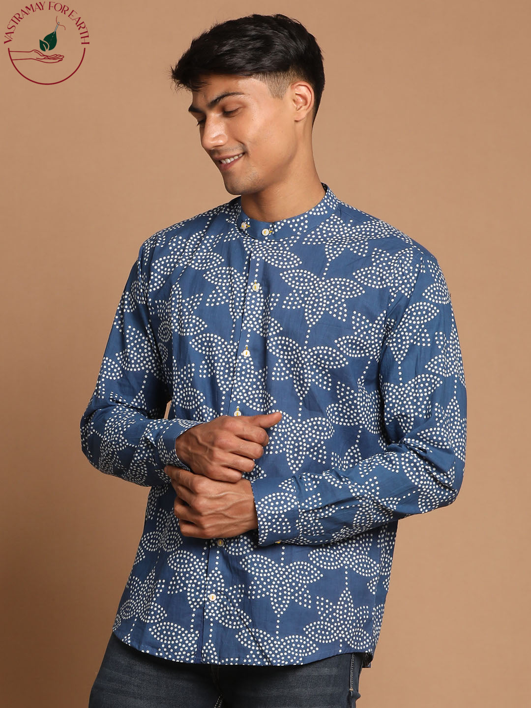 shvaas by Vastramay mens aqua blue printed shirt