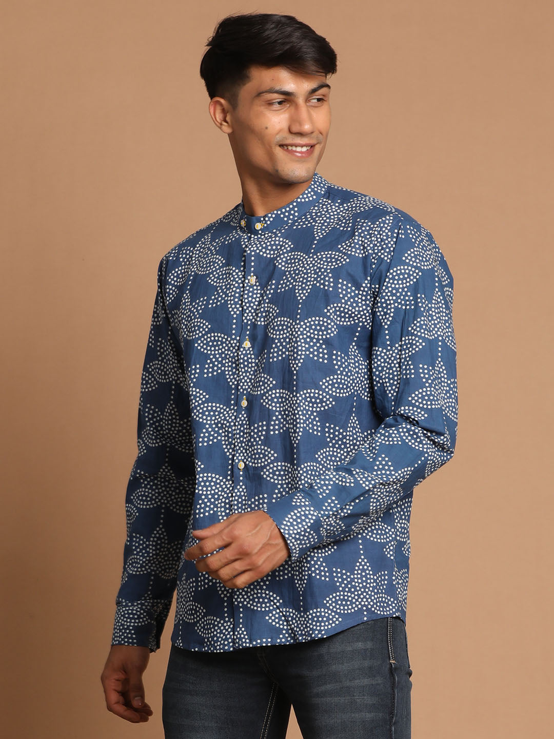 shvaas by Vastramay mens aqua blue printed shirt