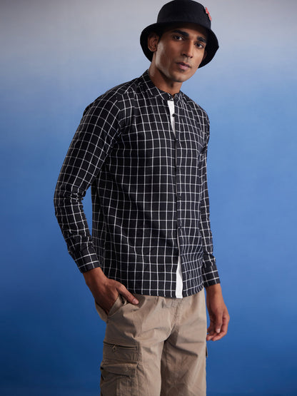 SHVAAS BY VASTRAMAY Men's Black Checked Cotton Shirt