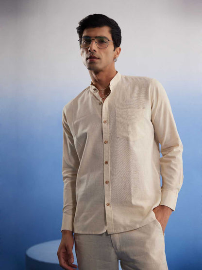 SHVAAS BY VASTRAMAY Men's Cream Pure Cotton Plain Shirt