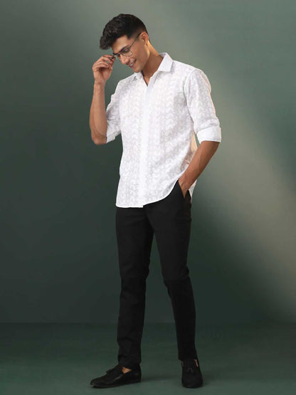 Vastramay Men's White Chikankari Cotton Shirt