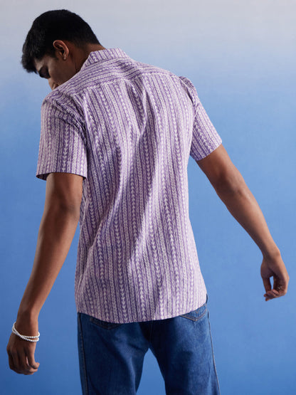 SHVAAS BY VASTRAMAY Men's Purple Striped Woven Cotton Shirt