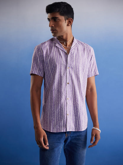 SHVAAS BY VASTRAMAY Men's Purple Striped Woven Cotton Shirt