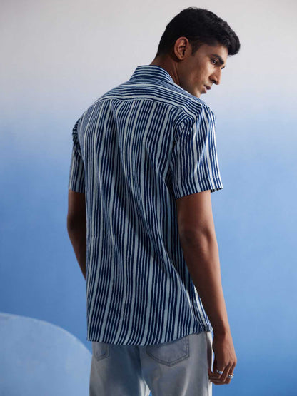 SHVAAS BY VASTRAMAY Men's Blue Striped Shirt