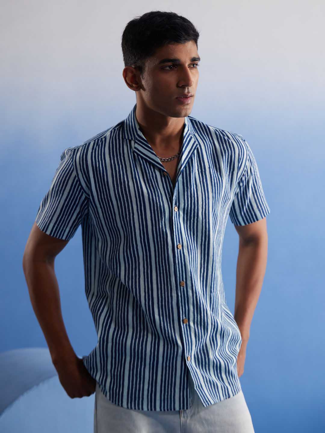 SHVAAS BY VASTRAMAY Men's Blue Striped Shirt